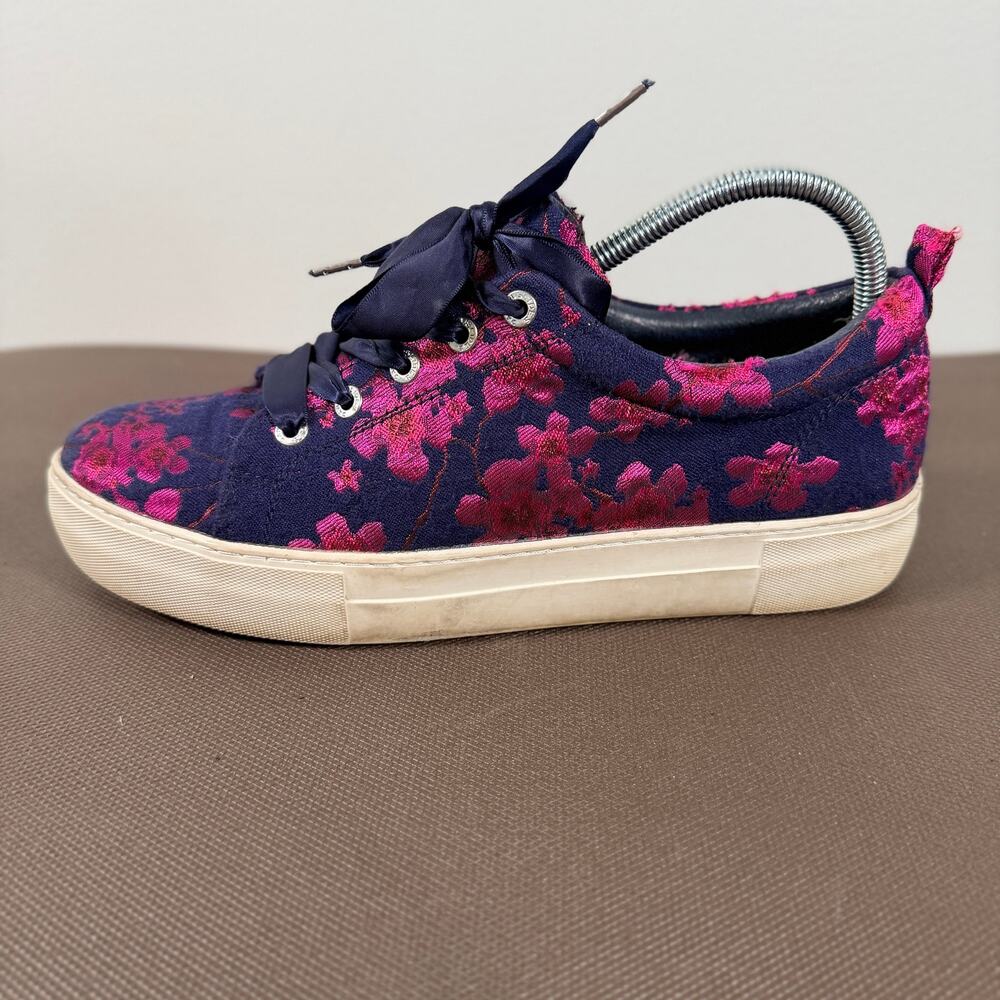 J/Slides JSlides Floral Brocade Sneakers Navy & Fuschia Pink Lace Up Size 10 - Picture 3 of 10